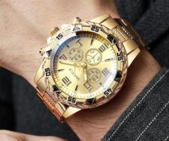 Men’s Fashion Quartz Watch Arabic Dial Gold Stainless Steel Casual