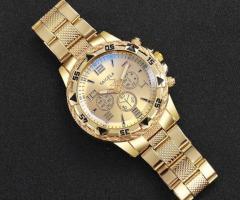 Men’s Fashion Quartz Watch Arabic Dial Gold Stainless Steel Casual - 3
