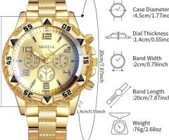 Men’s Fashion Quartz Watch Arabic Dial Gold Stainless Steel Casual - 6