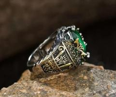 Men’s Luxury Retro Green Gemstone Ring Personalized Party Jewelry - 2