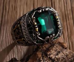 Men’s Luxury Retro Green Gemstone Ring Personalized Party Jewelry - 4