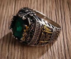 Men’s Luxury Retro Green Gemstone Ring Personalized Party Jewelry - 5