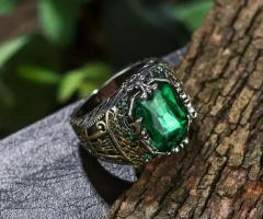 Men’s Luxury Retro Green Gemstone Ring Personalized Party Jewelry - 7