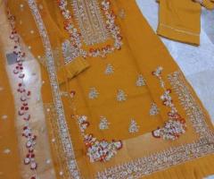 Handwork,Nug Stone Pearls Heavy Work Shirt With Emb Dupatta 3Piece