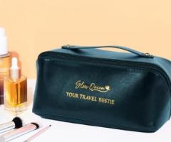Travel Bestie Makeup Bag Black and Pink